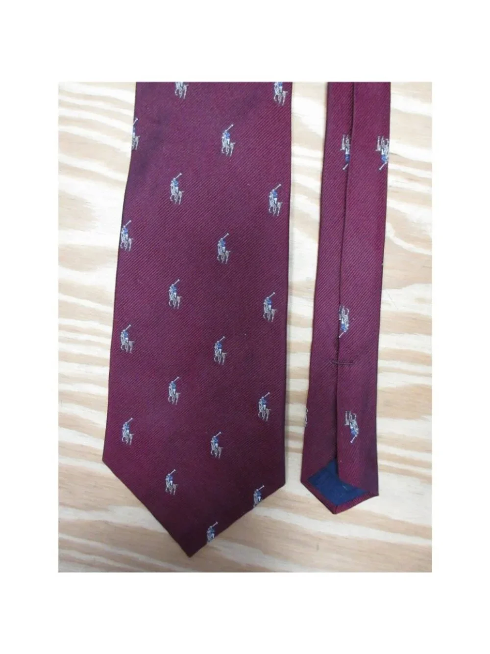 VINTAGE Polo Ralph Lauren Neck Tie Red Silk Flesh Pony AOP Textured